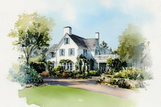 house and building photo into watercolor art