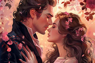 create character illustration for romance book cover, KDP