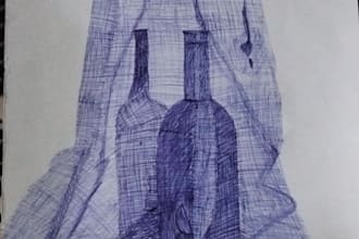 draw realistic pen sketch, still life,no ai