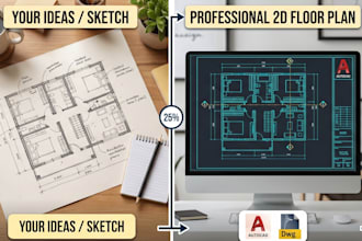 draw architectural 2d floor plan or redraw blueprint in autocad