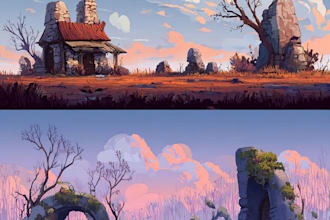 2d game parallax background and environment concept art, fantasy dnd book artist