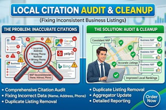 do local citation audit, cleanup, error fixing and remove duplicate