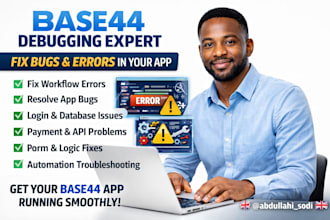 do base44 debugging, fix base44 bugs, errors, workflows and app issues