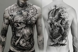 create a custom tattoo design for chest tattoo, back tattoo