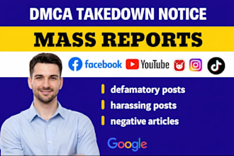 delete links from google facebook youtube reddit instagram  on mass reports