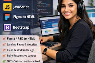 creat responsive website using HTML CSS javascript  figma  conversion