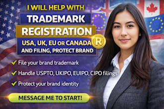 help with trademark registration USA, UK, eu canada and filling, protect brand