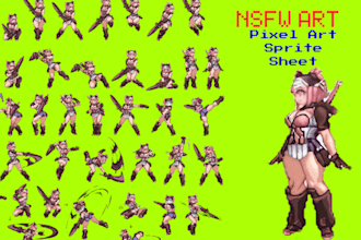 draw custom nsfw pixel art pixel art character sprite sheet for your game asset