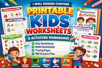 design custom printable kids worksheets, activities and workbooks