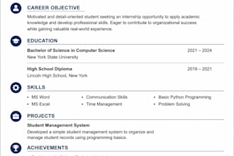 create a professional resume and CV for jobs and internships
