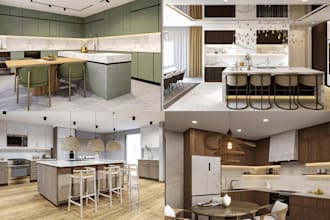 provide 3d renderings of kitchen interior design in 3d