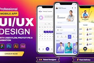 design mobile app UI UX, with user flow, prototype, animation, app UI UX expert