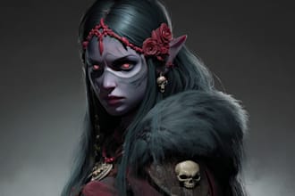 draw your character in a dark fantasy, horror or manga style