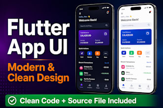 design modern flutter mobile app UI screens with clean code