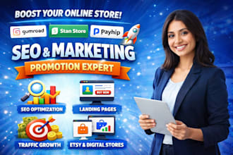 do gumroad stan store seo marketing promotion payhip landing page etsy shop