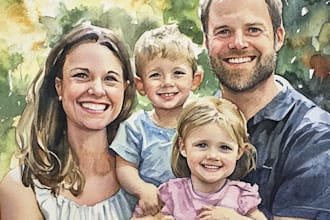 draw a watercolor family portrait
