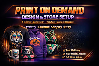 design print on demand custom t shirt swimwear hoodie printify printful design