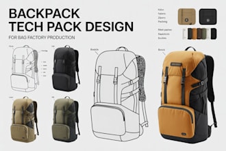 do backbag for hardware sheet size spec ,tech sketches camping totes bag tech