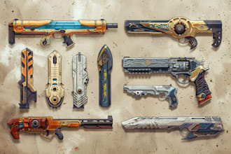 draw custom weapon gun, knife or itens, finished 2d concept