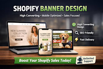 design shopify banner for fashion beauty pet and dropshipping stores