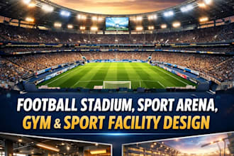 create realistic 3d football stadium, sport arena, gym and sport facility design