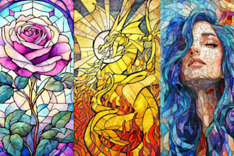 draw classic line colored fantasy stained glass art character illustration art