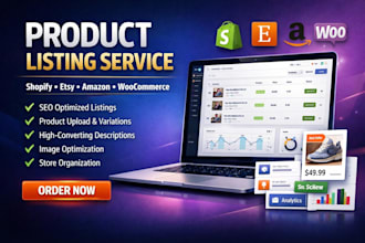 do product listing product upload seo listing for shopify etsy ebay and amazon