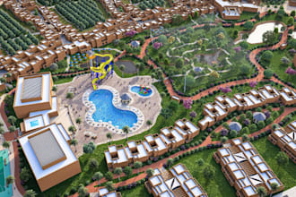 render 3d resort masterplan, residential complex design,3d site landscape visual