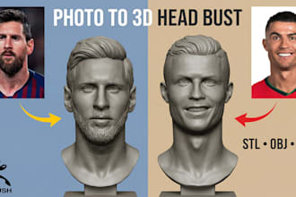 sculpt realistic 3d head face, head bust likeness model for 3d printing stl, 3mf