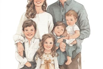 merge photos to watercolor family portrait illustration