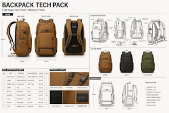 design backpack tech pack with camping bom for bag factory production bag tech