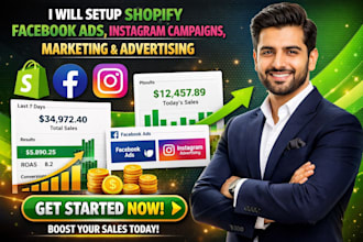 setup shopify facebook ads, instagram campaigns, marketing and advertising