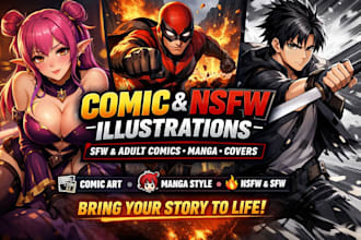 do comic book illustration, nsfw sfw cartoon comic book, comic cover, nsfw comic