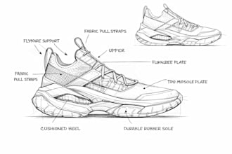 do shoe techpack and render men women shoe design for manufacture flat sketch