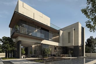 3d realistic architectural exterior rendering, modern villa house,landscape, cgi