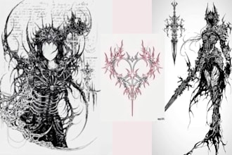 hand drawn cyber sigilism tribal tattoo dark art illustration gothic line art