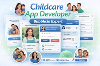 develop childcare app on bubble with sign up, profiles, chat, search, filters