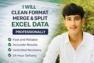 clean, format, merge, split excel data