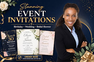 design stunning birthday, wedding, bridal shower and event invitations card