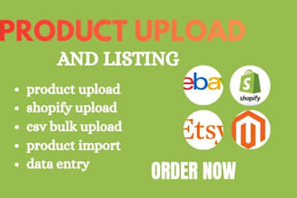 do shopify csv bulk product upload, ebay etsy product listing, data entry