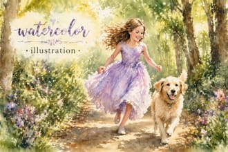 do watercolor illustration, book art, kid storybook, picture book and cover