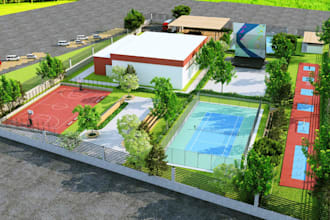 style your sport complex and facilities, stadiums, gym with 3d rendering