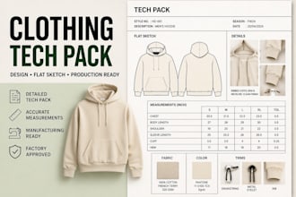 create clothing tech pack fashion design technical drawing flat sketch