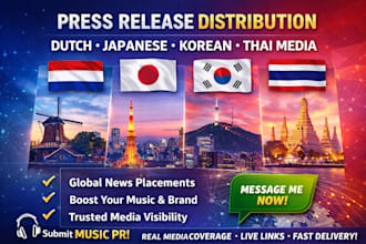 do dutch, japanese, korean thai news press release distribution, submit music PR