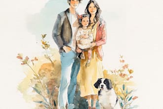create a watercolor family portrait