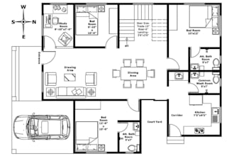 outline detailed architectural drawing, 2d floor plan design, autocad house plan