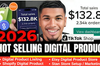 build 7figure shopify digital product store, etsy shop, stan store digital store