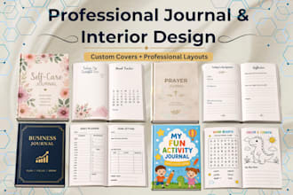 design self care journal, prayer journal, business and kid activity journal
