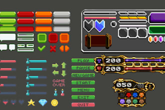 create pixel art UI, hud, gui, frames, health bars for your game