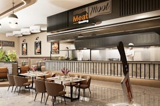 skp3d restuarant interior design,modern fine BBQ,outdoor dining lounge, roastery